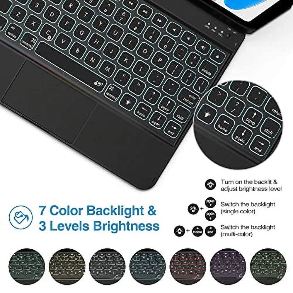 for Ipad 10Th Generation Keyboard Case with Multi-Touch Trackpad, 360 Degree Rotation 7 Color Backlit Touchpad Keyboard Case for 10Th Gen 10.9 Inch Ipad 2022 –Black