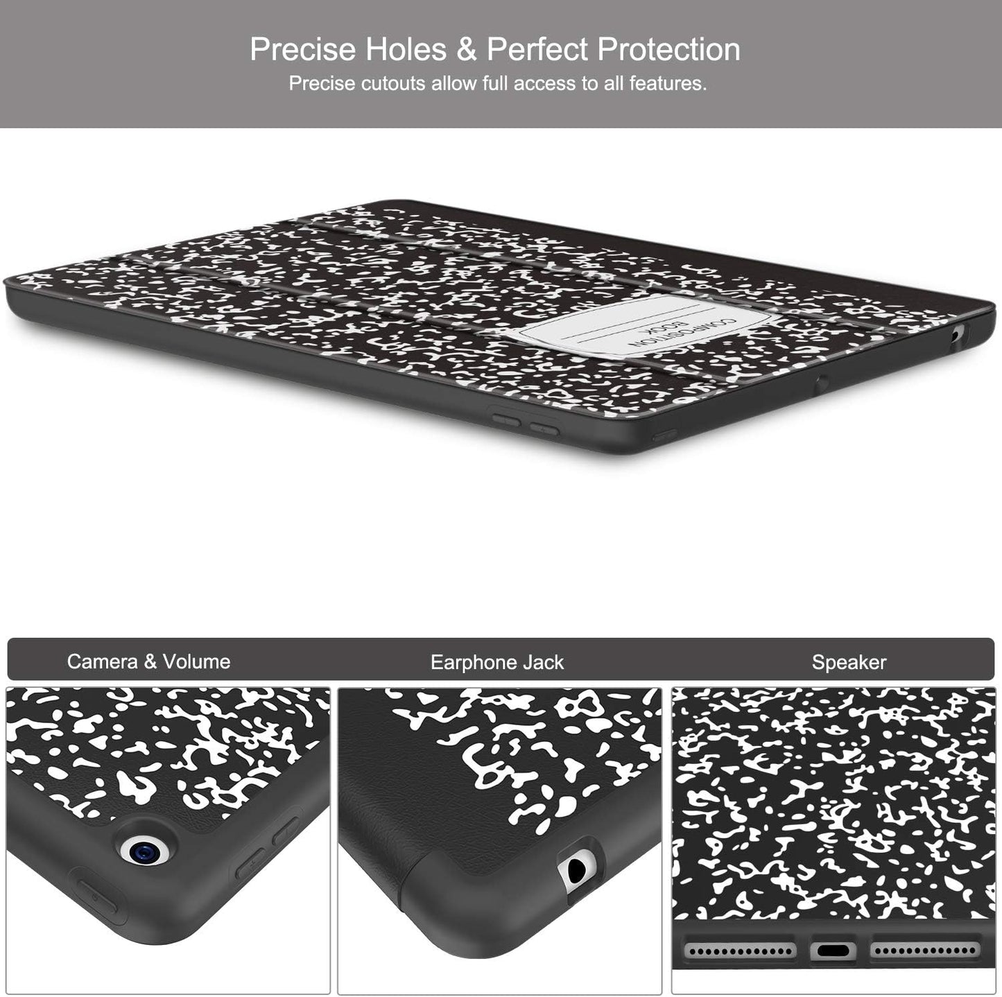 Case for Ipad 9Th Generation 2021/8Th Gen 2020/7Th Gen 2019 with Pencil Holder - Premium Shockproof Case with Soft TPU Back Cover & Auto Sleep/Wake for Ipad 10.2 Inch, Book Black