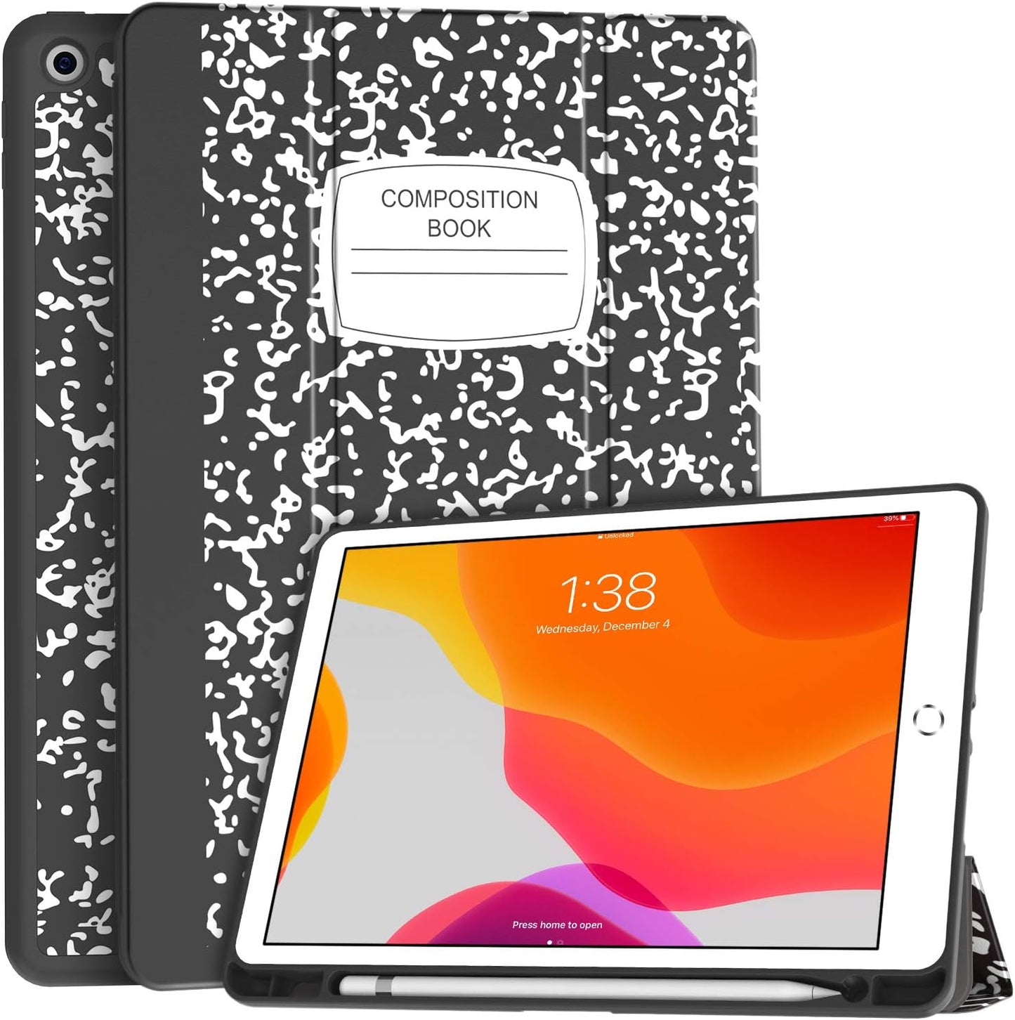 Case for Ipad 9Th Generation 2021/8Th Gen 2020/7Th Gen 2019 with Pencil Holder - Premium Shockproof Case with Soft TPU Back Cover & Auto Sleep/Wake for Ipad 10.2 Inch, Book Black