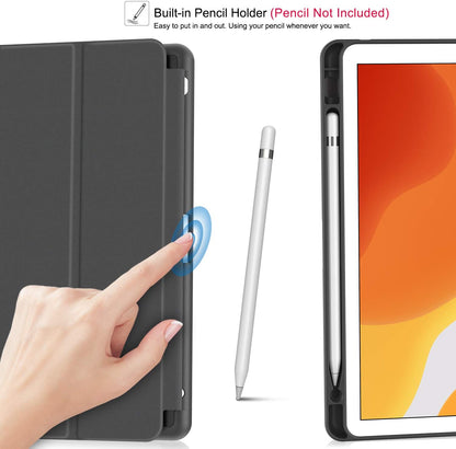 Case for Ipad 9Th Generation 2021/8Th Gen 2020/7Th Gen 2019 with Pencil Holder - Premium Shockproof Case with Soft TPU Back Cover & Auto Sleep/Wake for Ipad 10.2 Inch, Book Black