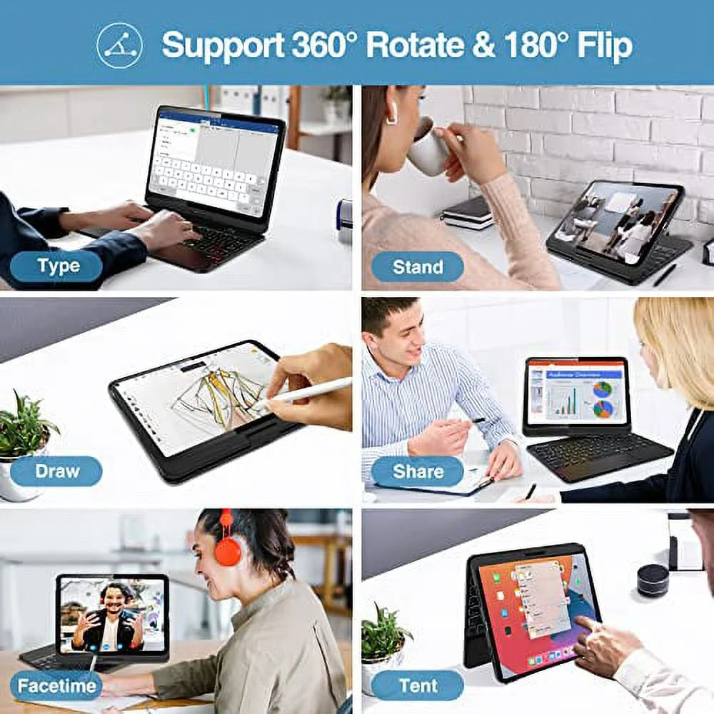 for Ipad 10Th Generation Keyboard Case with Multi-Touch Trackpad, 360 Degree Rotation 7 Color Backlit Touchpad Keyboard Case for 10Th Gen 10.9 Inch Ipad 2022 –Black