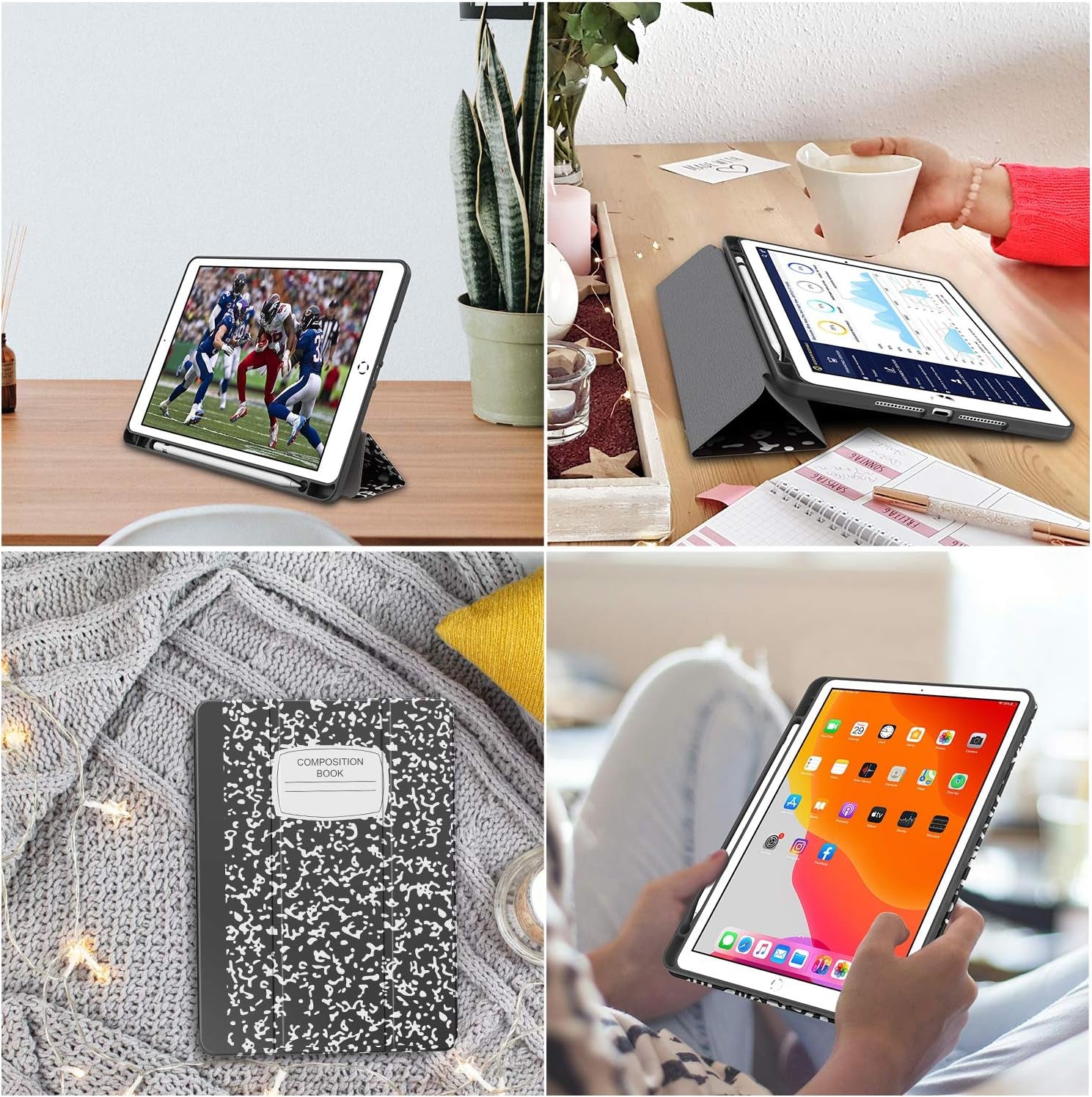 Case for Ipad 9Th Generation 2021/8Th Gen 2020/7Th Gen 2019 with Pencil Holder - Premium Shockproof Case with Soft TPU Back Cover & Auto Sleep/Wake for Ipad 10.2 Inch, Book Black