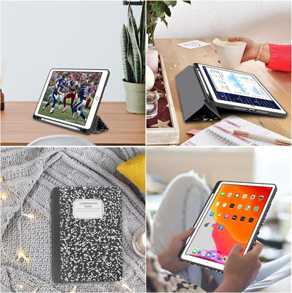 Case for Ipad 9Th Generation 2021/8Th Gen 2020/7Th Gen 2019 with Pencil Holder - Premium Shockproof Case with Soft TPU Back Cover & Auto Sleep/Wake for Ipad 10.2 Inch, Book Black