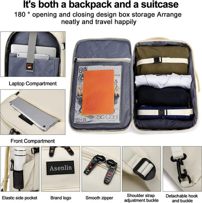 30L Travel Backpack for Women Men,Fit 15.6 Inch Laptop Backpack Flight Approved Luggage Carry on Water Resistant for Weekender Overnight Large Daypack Beige