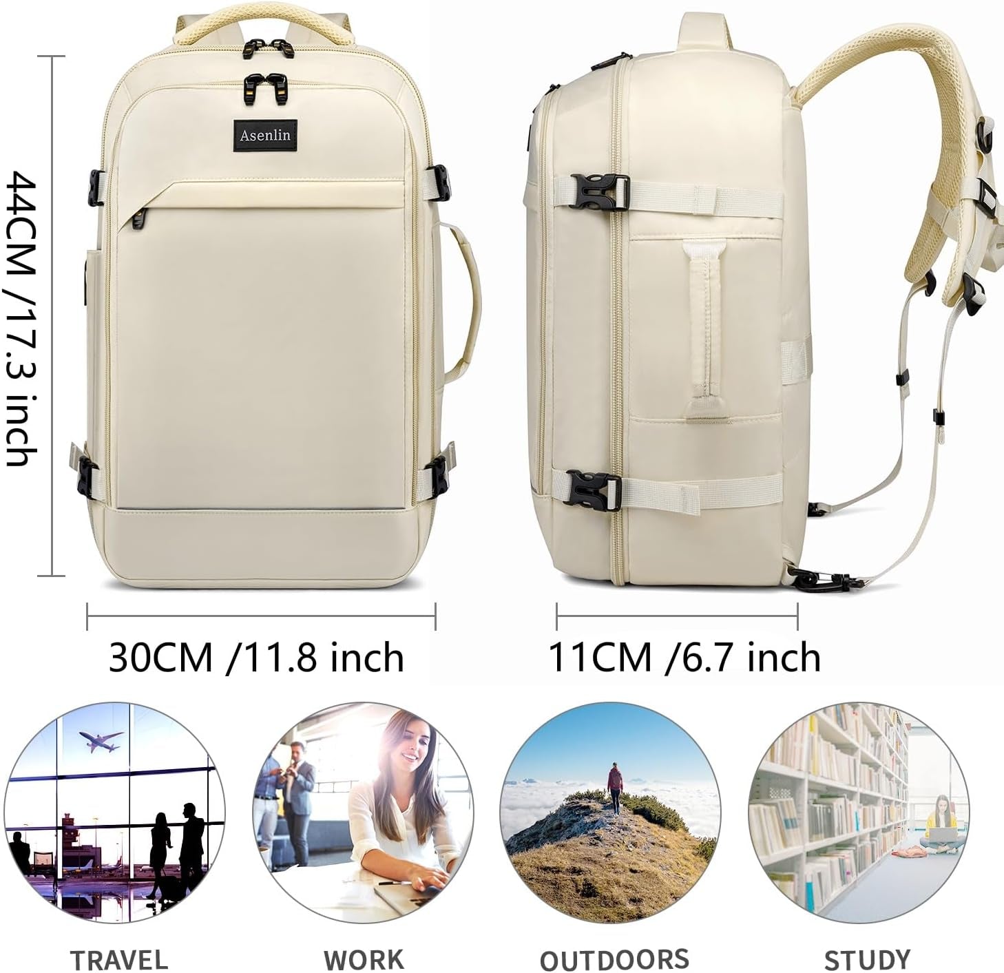 30L Travel Backpack for Women Men,Fit 15.6 Inch Laptop Backpack Flight Approved Luggage Carry on Water Resistant for Weekender Overnight Large Daypack Beige