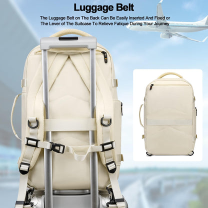 30L Travel Backpack for Women Men,Fit 15.6 Inch Laptop Backpack Flight Approved Luggage Carry on Water Resistant for Weekender Overnight Large Daypack Beige