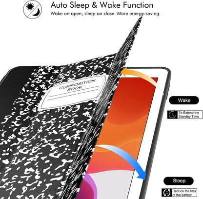 Case for Ipad 9Th Generation 2021/8Th Gen 2020/7Th Gen 2019 with Pencil Holder - Premium Shockproof Case with Soft TPU Back Cover & Auto Sleep/Wake for Ipad 10.2 Inch, Book Black