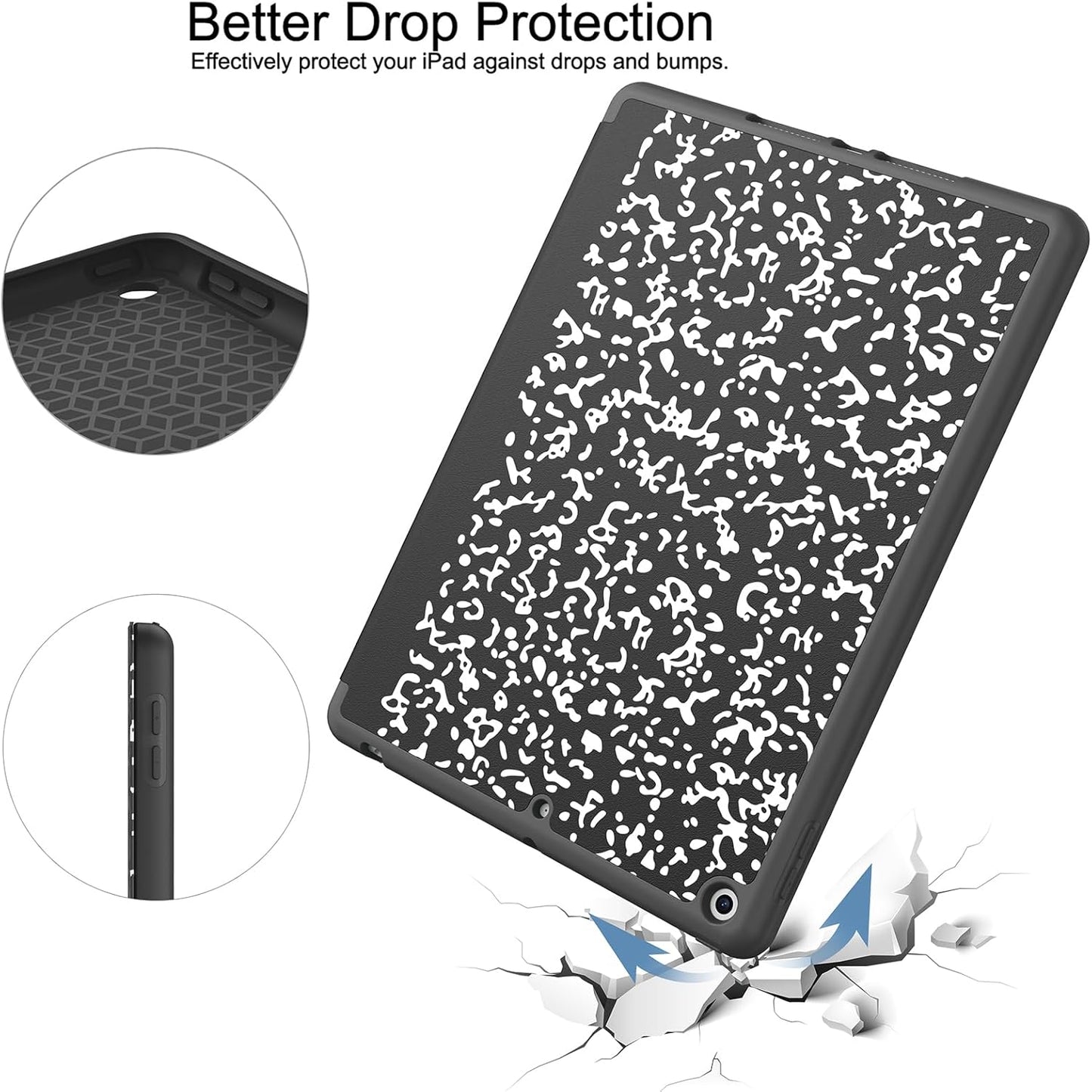 Case for Ipad 9Th Generation 2021/8Th Gen 2020/7Th Gen 2019 with Pencil Holder - Premium Shockproof Case with Soft TPU Back Cover & Auto Sleep/Wake for Ipad 10.2 Inch, Book Black