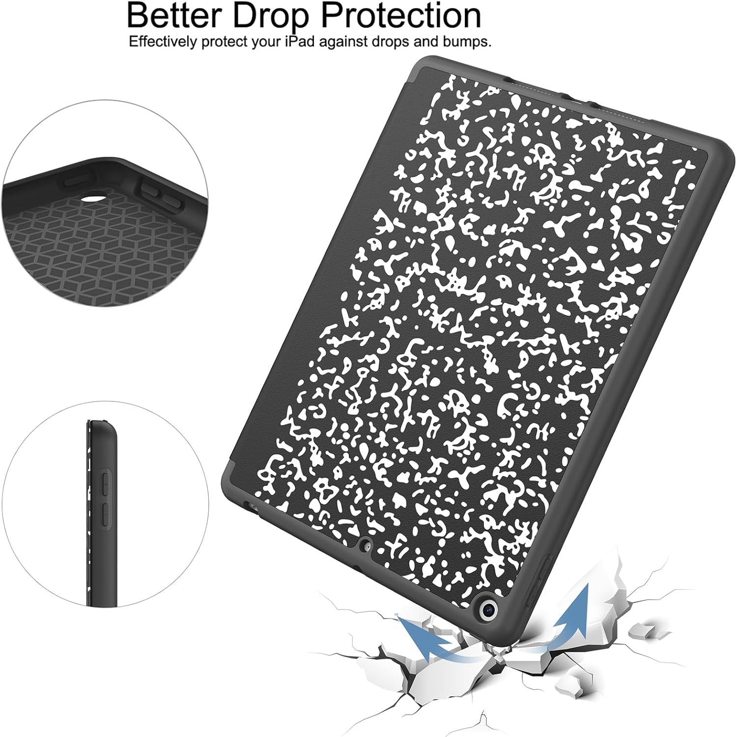 Case for Ipad 9Th Generation 2021/8Th Gen 2020/7Th Gen 2019 with Pencil Holder - Premium Shockproof Case with Soft TPU Back Cover & Auto Sleep/Wake for Ipad 10.2 Inch, Book Black