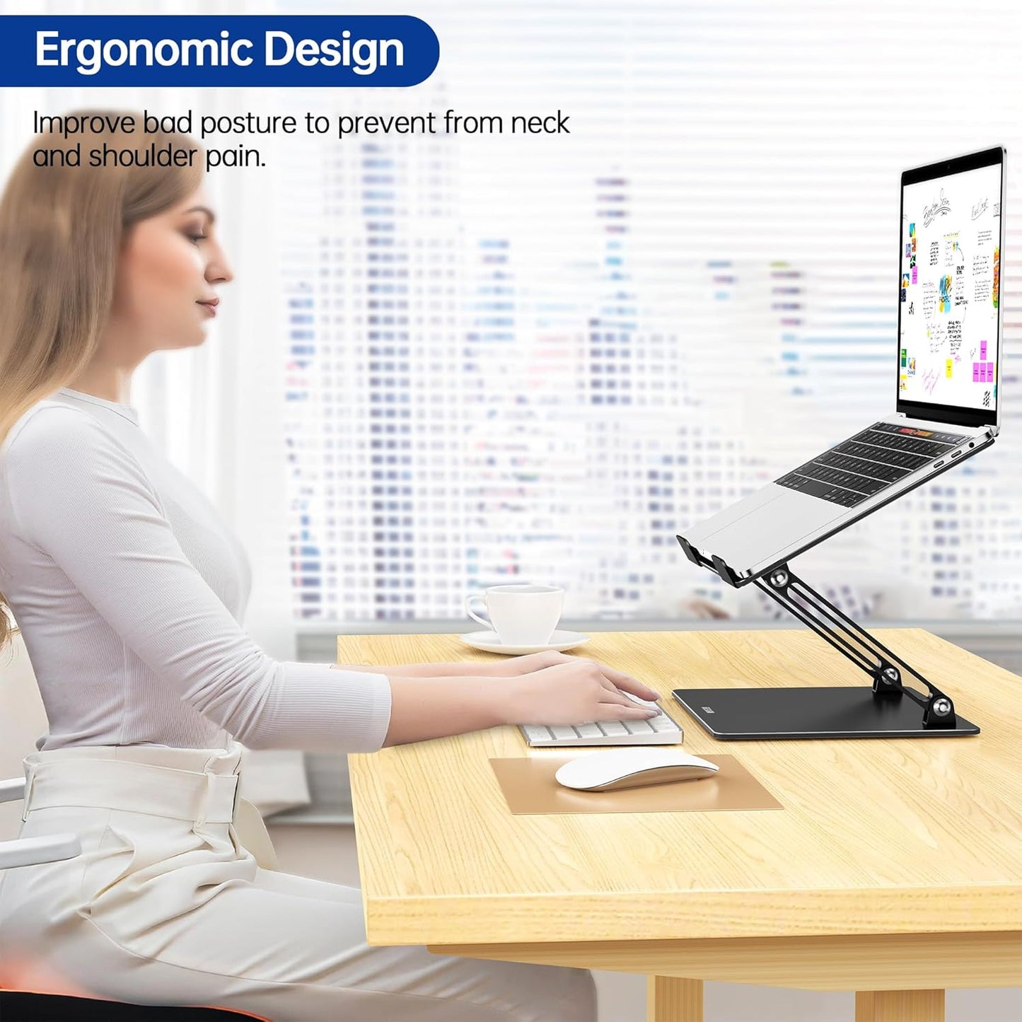 LS10 Aluminum Laptop Stand, Ergonomic Adjustable Notebook Tablet Stand, Computer Holder Compatible with Air, Pro, Dell, HP, Lenovo More 10-14" Laptops, Black